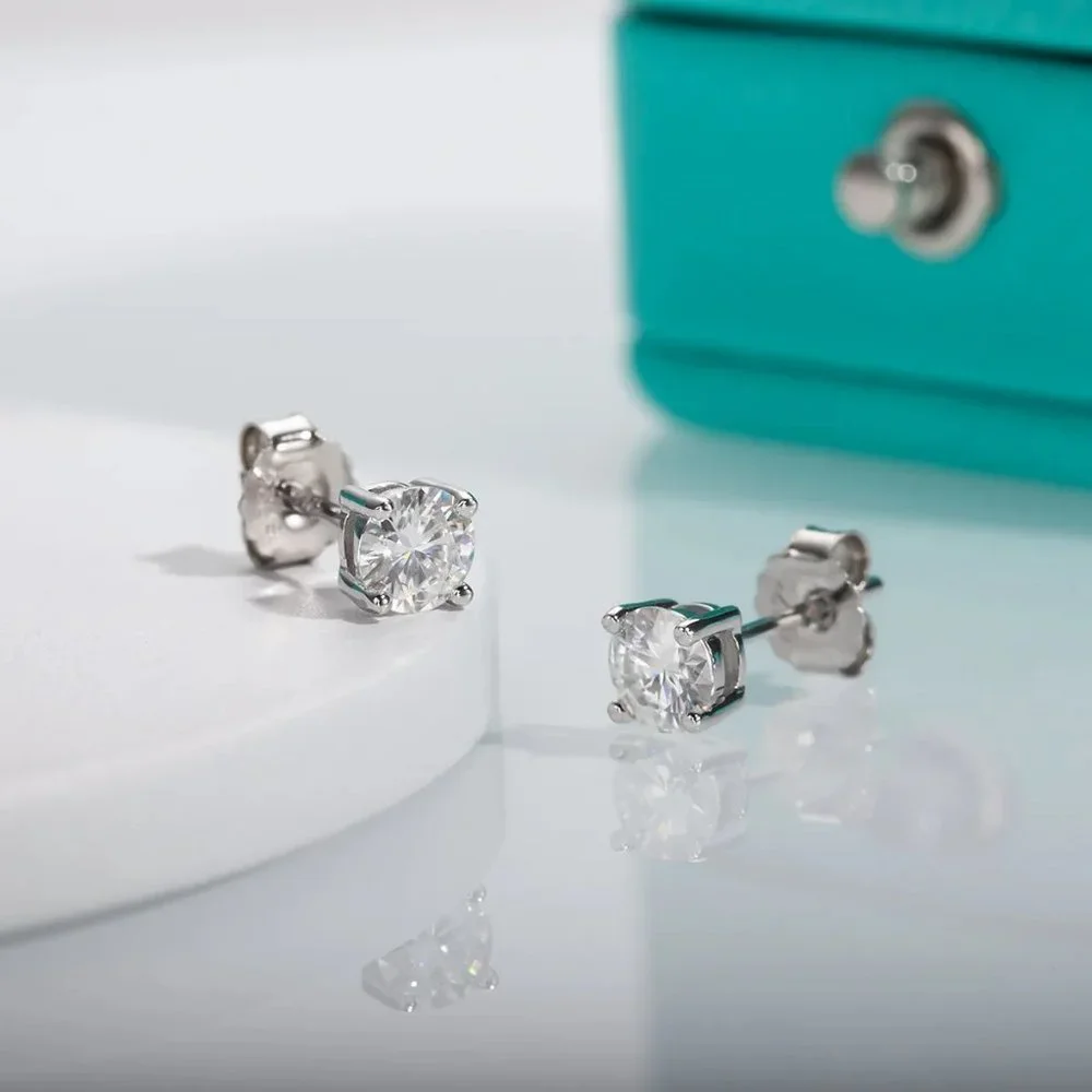 Certified 2ct. t.w. Moissanite Diamond 4 Prone Solitaire Stud Earrings NEW